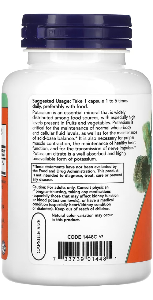 Citrato De Potássio 99mg Now Foods 180veg Caps - Imagem 3