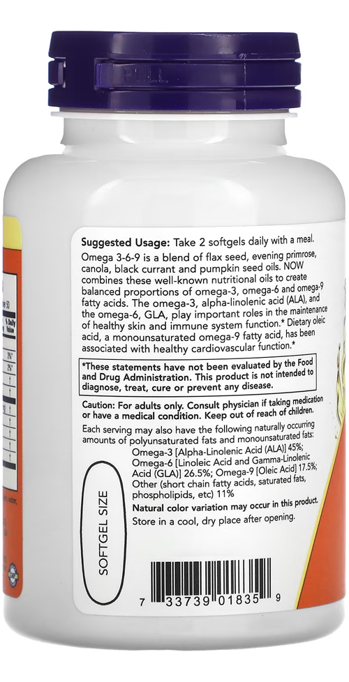 Now Foods Ômega 3-6-9 1.000mg 100cap Distribuidor Autorizado - Imagem 3