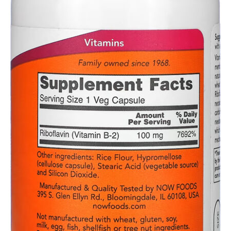 Vitamina B2 100mg Now Foods Riboflavina 100cáp Importado 4un - Imagem 3