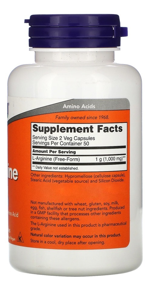 L-arginina 500mg Now Foods 100 Caps Veg No Brasil - Imagem 2