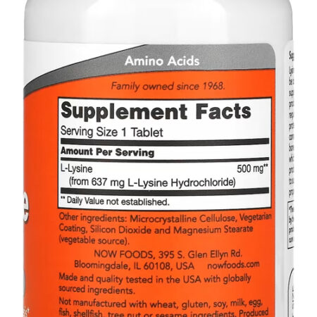 L-lisina 500 Mg Now Foods 100 Tablets Importado - Imagem 2