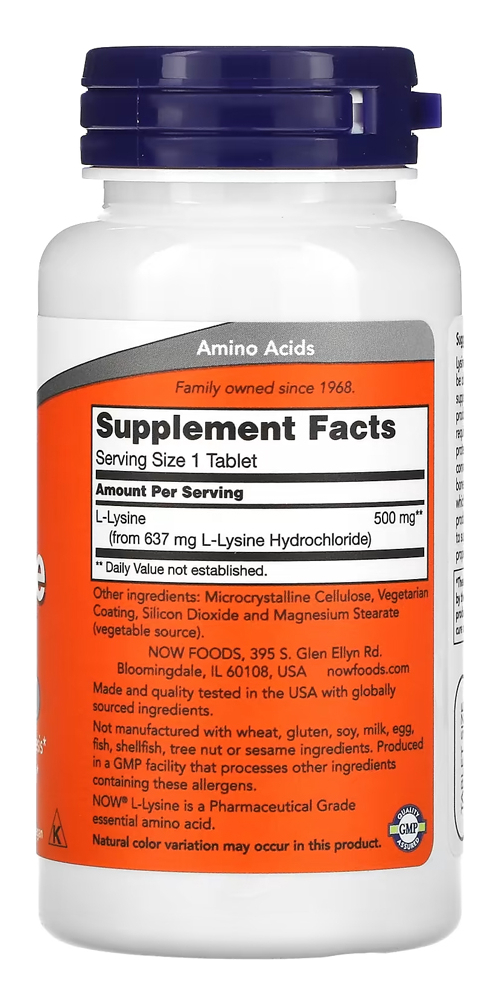 L-lisina 500 Mg Now Foods 100 Tablets Importado - Imagem 2