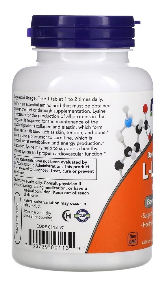 L Lisina Dupla Força 1000mg Now Foods 100tab - Imagem 3