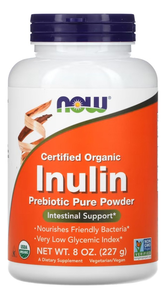 Inulina Orgânica 227g Now Foods Pó Puro Prebiótico Sabor Sem Sabor