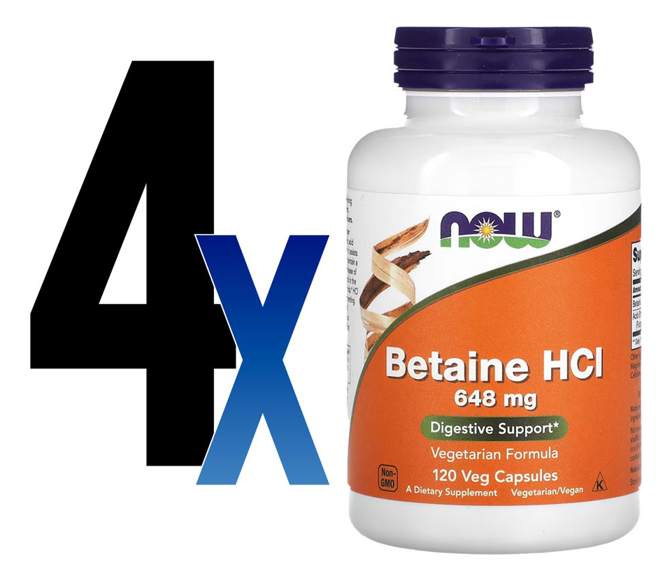 Betaína Hcl 648mg Now Foods Betaine Hcl 120 Veg Caps 4un - Imagem 2
