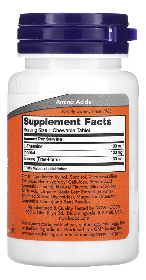 L-teanina 100mg Now Foods 90 Chebls Matigáveis Importado - Imagem 2