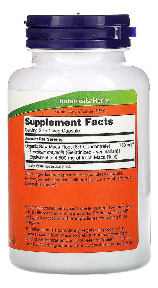 Raw Maca Peruana 750mg 90 Cápsulas Importado 2un Now Foods - Imagem 3