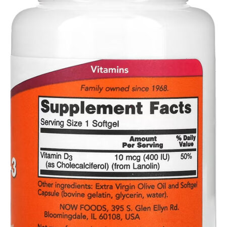 Vitamina D-3 Now Foods 180 Cáps Softgels + Porta Cápsulas - Imagem 2