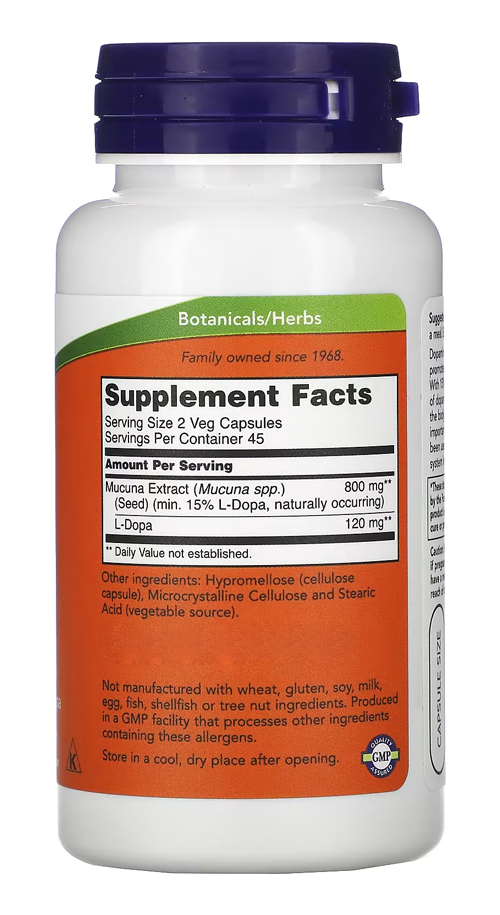 Dopa Mucuna Now Foods 90 Cápsulas Vegetarianas Importado Eua - Imagem 2