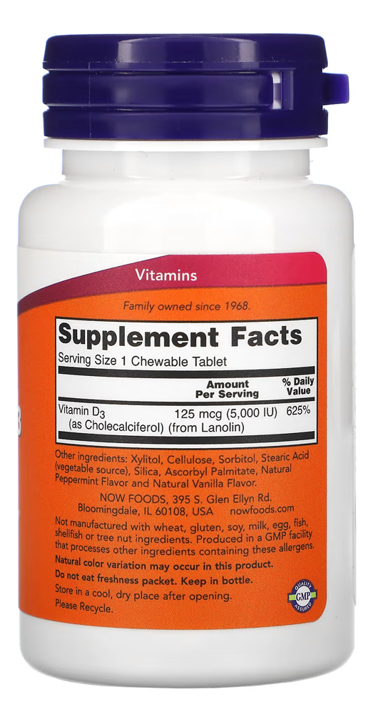 Vitamina D3 5000iu Now 120cheble Mastigável + Porta Cápsulas - Imagem 2