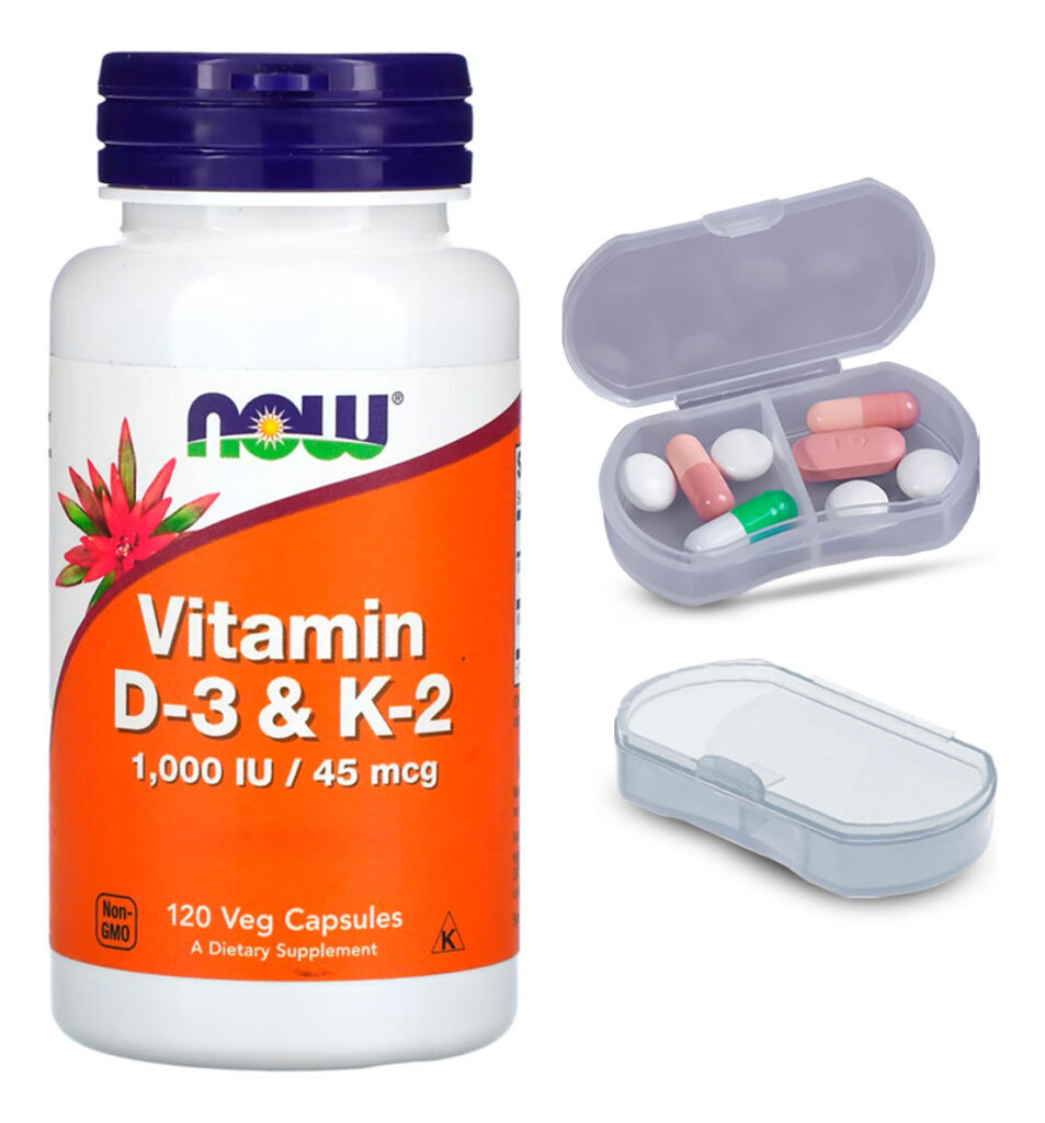 Vitamina D3 Com K2 45mg Now Foods 120 Cap + Porta Cápsulas