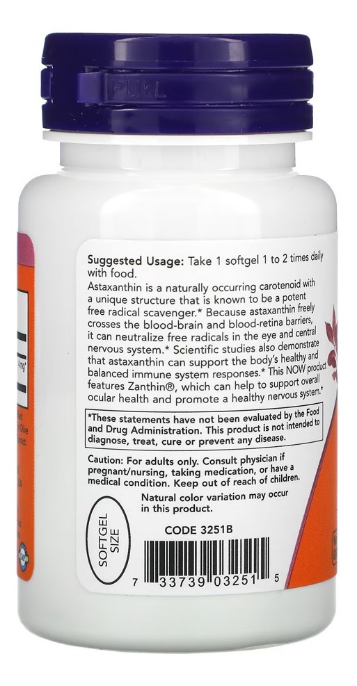 Astaxantina 4mg Now Foods 60vegs Softgel - Imagem 3