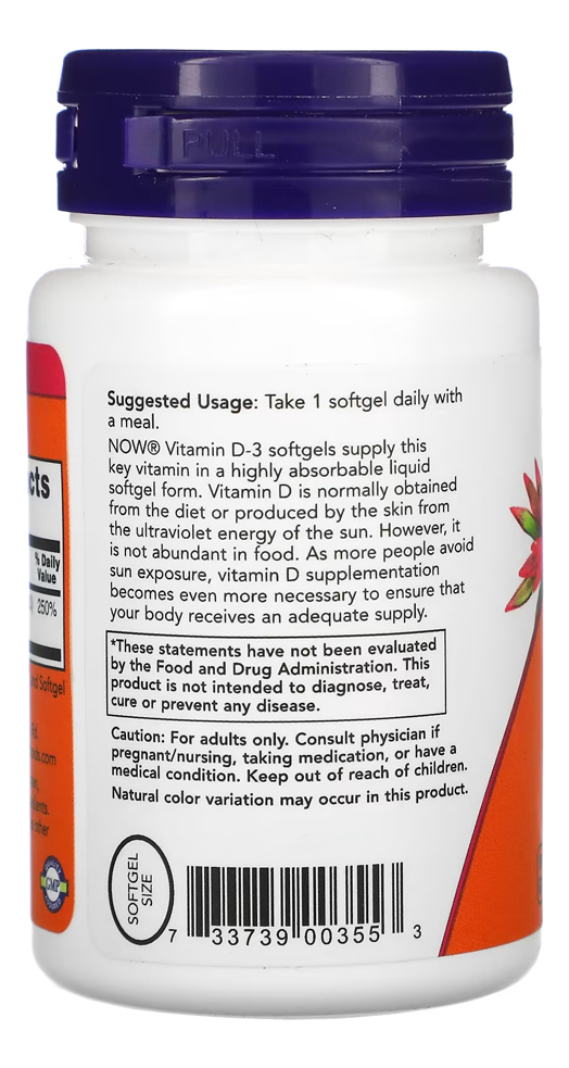 Vitamina D-3 2000iu Now Foods 30 Softgels + Porta Cápsulas - Imagem 3