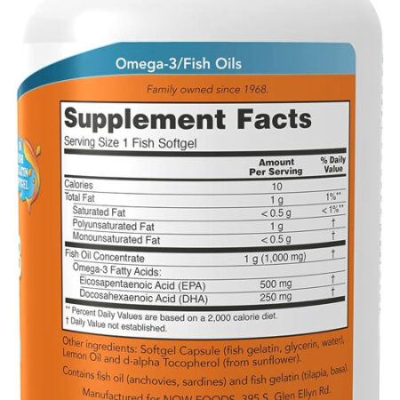 Ultra Omega-3 Now Foods 500/250 Fish Gelatin 180 Softg 5un - Imagem 4