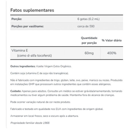 Vitamina E Now Foods 118ml D-alpha Tocoferol Importado - Imagem 4