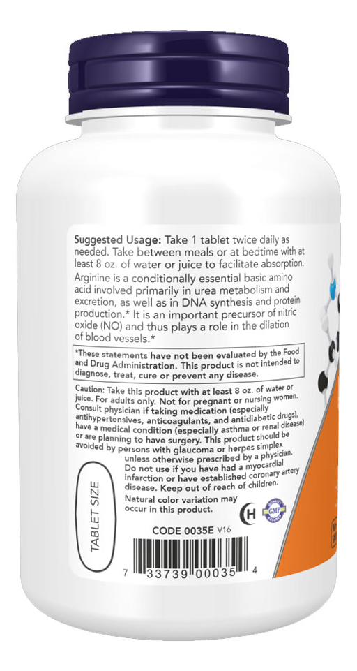 L-arginina 1000mg Now Foods 120 Tablets + Porta Cápsulas - Imagem 3