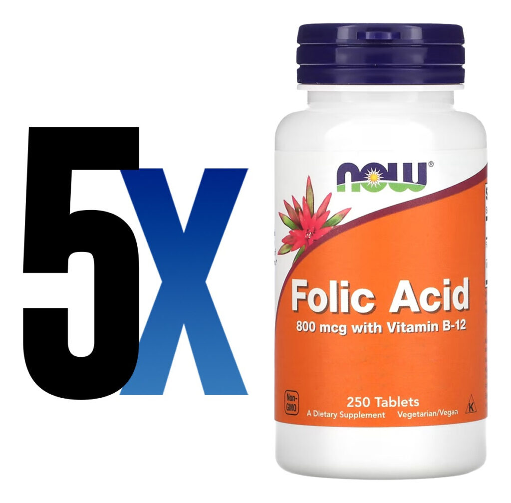 Ácido Fólico 800mcg Vit. B-12 250tab Importado 5un Now Foods - Imagem 2