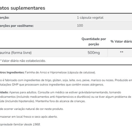 Taurina Taurine Now Foods 500mg 100veg Capsulas - Imagem 4