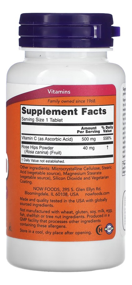 Vitamina C 500mg Com Rosa Mosqueta Now Foods 100tab 4un - Imagem 5