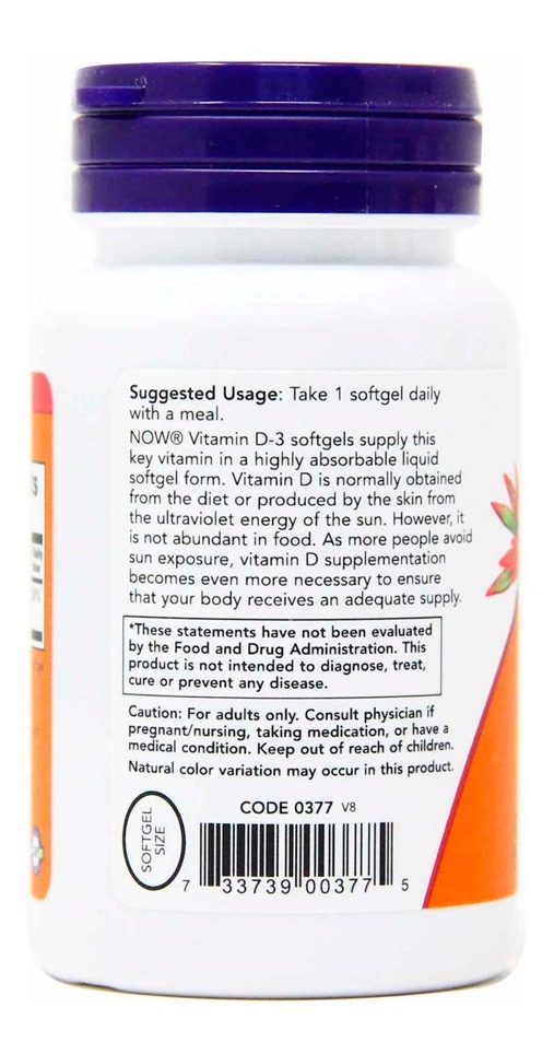 Vitamina D3 2000 Iu Alta Potência Now Foods 240softgls - Imagem 3