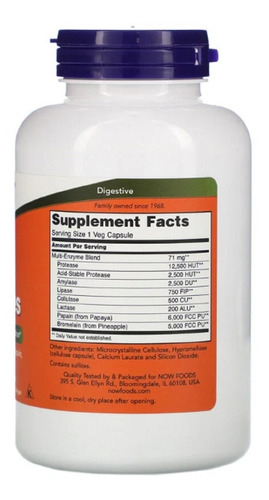 Plant Enzymes 240 Cápsulas Enzimas Digestivas Now Foods - Imagem 2