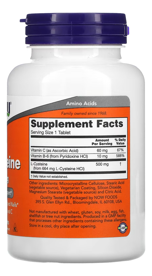 L-cisteína 500mg Now Foods 100 Tablets + Porta Cápsulas - Imagem 2