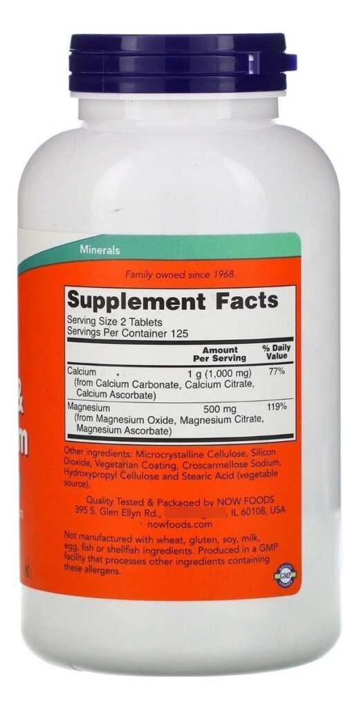 Calcio E Magnesio Now Foods 250 Tabs Ossos Musculos - Imagem 2