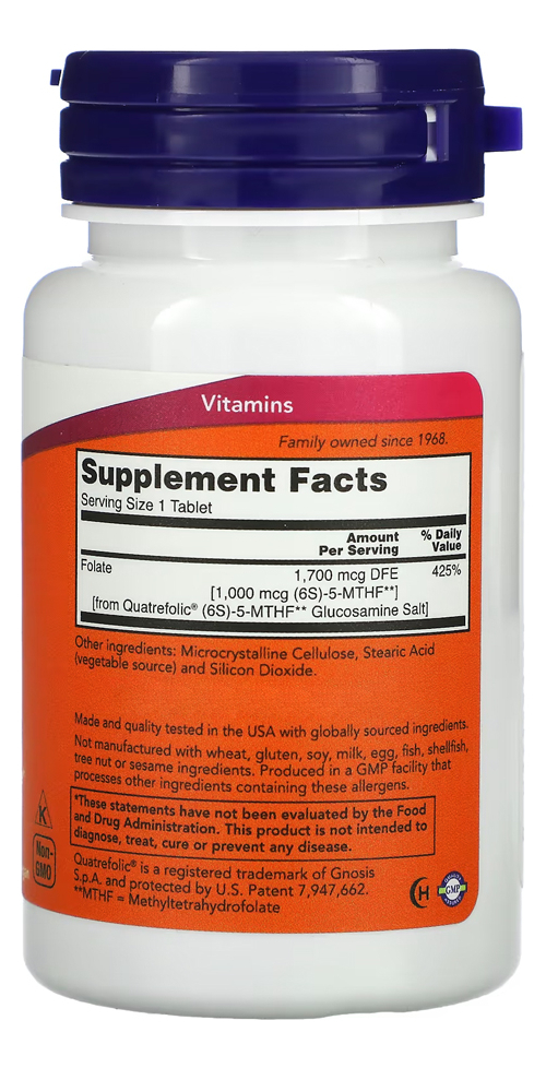 Metilfolato Methyl 1000mcg Now Foods 90 Tablets 5un - Imagem 4