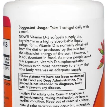 Vitamina D-3 2000iu Now Foods 30 Caps Softgels Importado Eua - Imagem 2