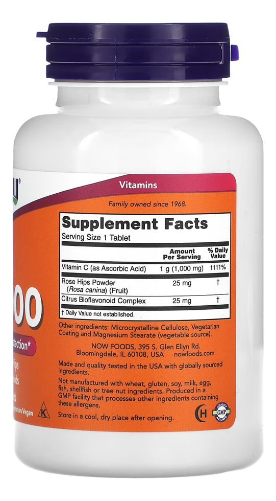 Vitamina C E Rosa Mosqueta Now Foods 100tab + Porta Cápsulas - Imagem 2