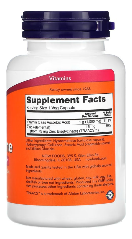 Vitamina C-1000 Zinco Immune Now Foods 90 Cáps Importado - Imagem 3