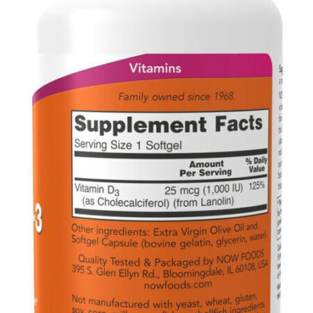Vitamina D3 1000 Iu 25 Mcg 360 Caps Now Foods Sem Sabor - Imagem 2