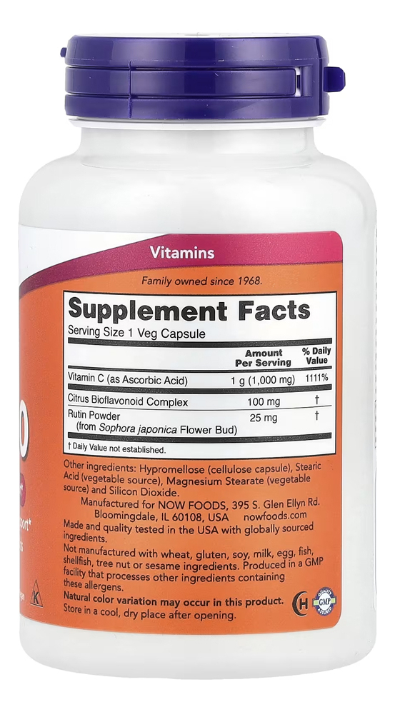 C1000 Now Foods Vitamina C (100 Caps) 1000mg Bio Flavonoides Sabor Sem Sabor - Imagem 2