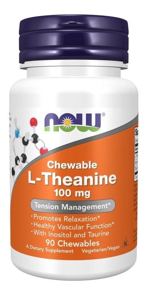 Teanina Now Foods 100mg 90 Mastigaveis C/ Inositol E Taurina Sabor Sem Sabor - Imagem 4
