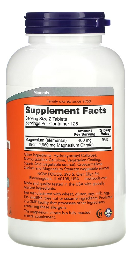 Citrato De Magnésio 200mg 250 Tab Importado 3un Now Foods - Imagem 3