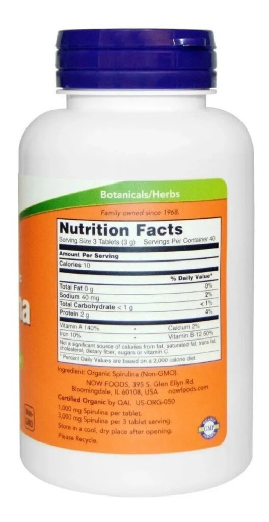 Spirulina Now Foods 1000mg 120 Tablets - Importado - Imagem 2