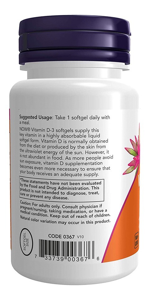 Vitamina D3 2000 Iu Alta Potência Now Foods 120softgls - Imagem 2