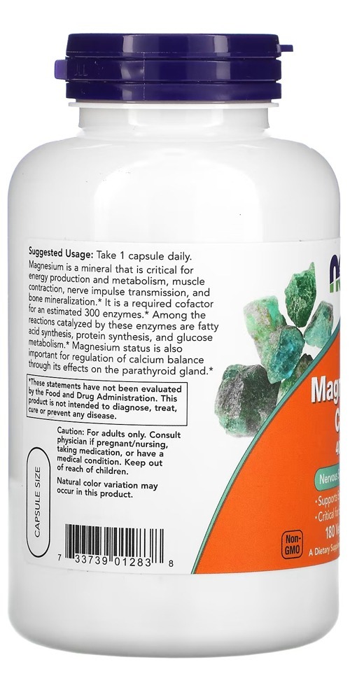 Magnésio Magnesium 400mg Now Foods 180 Veg Caps Importado - Imagem 3