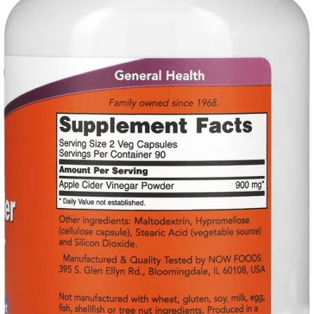 Vinagre De Maçã 450mg Now Foods Cider Vinegar 180 Veg Caps - Imagem 2