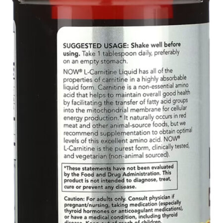 L-carnitina Líquida Now Foods 473 Ml Importado - Imagem 3