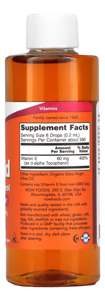 Vitamina E 118ml D-alpha Tocoferol Importado 2un Now Foods - Imagem 3
