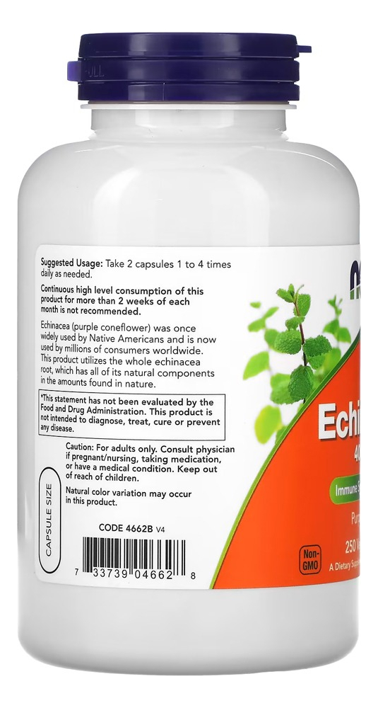 Equinácea 400mg 250 Cáps Importado 4un Now Foods - Imagem 5