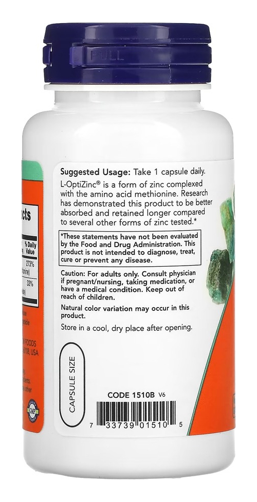 Now Foods L-optizinc 30mg 100 Veg Caps / No Brasil - Imagem 2
