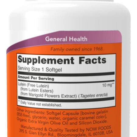 Luteína 10 Mg 120 Cápsulas Softgel Now Foods Sem Sabor - Imagem 2