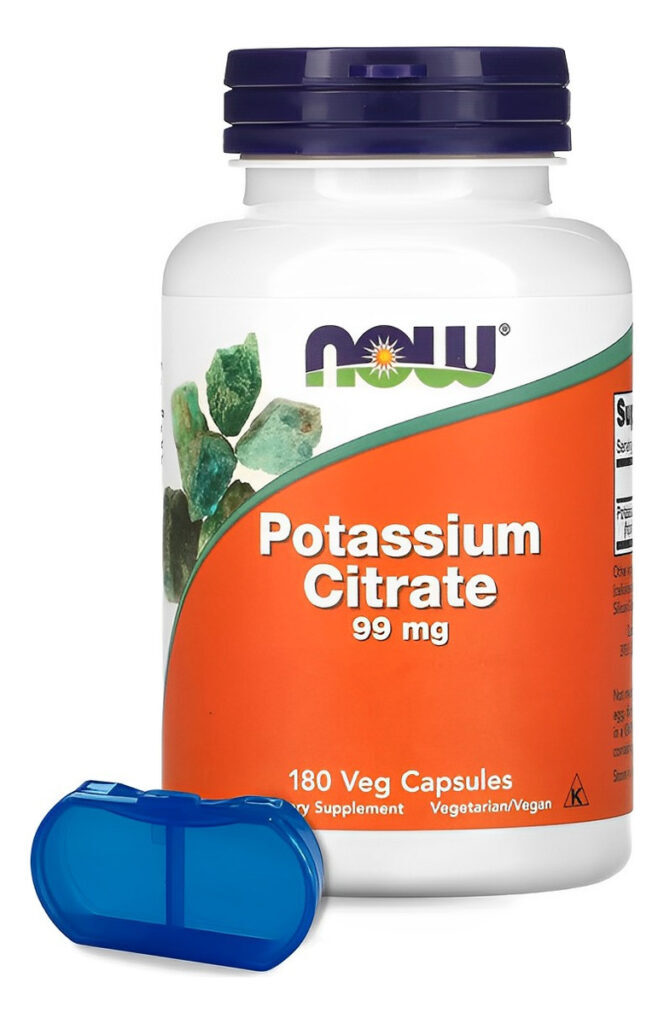 Citrato De Potássio 99mg Now Foods 180 Veg Cáps +porta Cáps