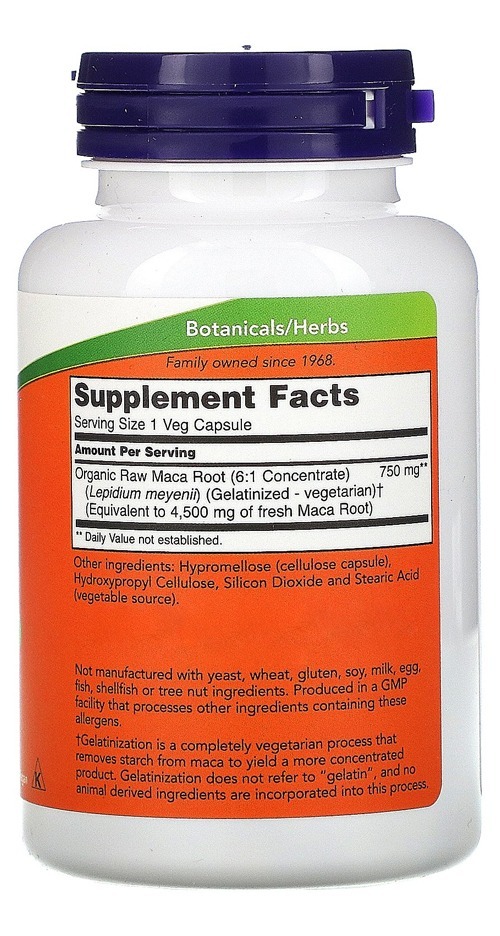 Now Foods Raw Maca Peruana 750mg 90 Veg Caps / No Brasil - Imagem 2