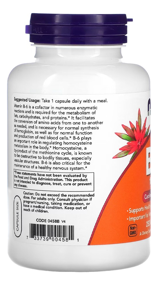 Vitamina B-6 100mg 250 Cáps Importado 3un Now Foods - Imagem 3