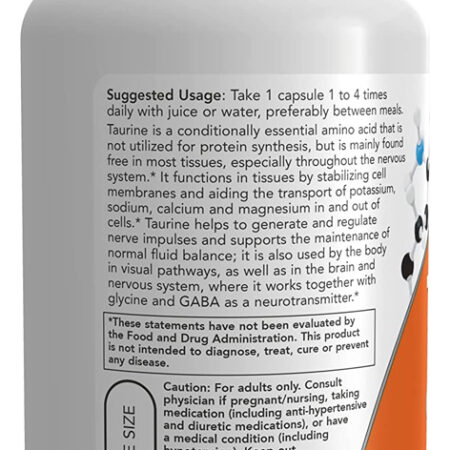 Now Foods Taurina Taurine 500mg 100veg Capsulas - Imagem 3