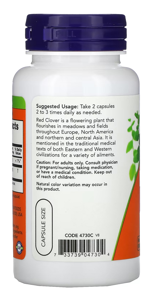 Trevo Vermelho 375mg Now Foods 100 Veg Caps Importado - Imagem 3