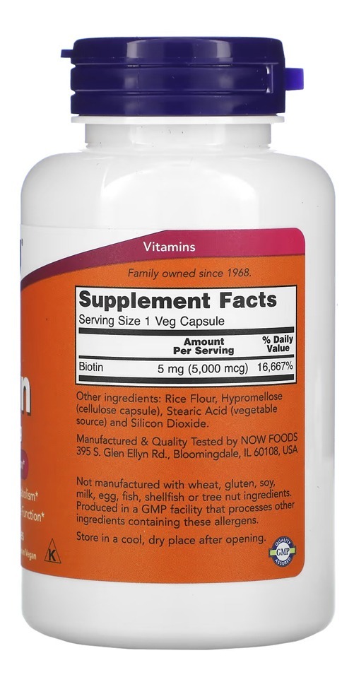 Biotina 5000mcg Now Foods 120veg Caps 2un - Imagem 4